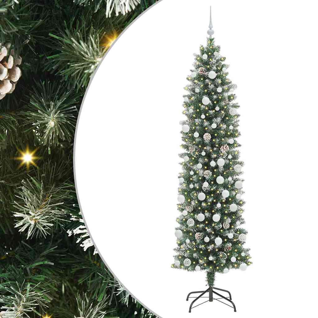 Dirbtinis lieknas Kalėdų medis su 300 LED Žalia ir balta 210 cm