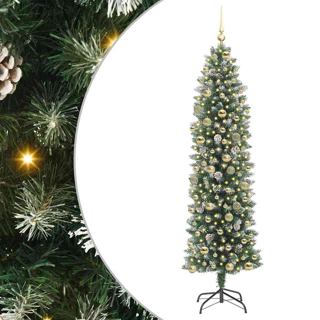 Dirbtinis lieknas Kalėdų medis Žalia ir balta 210 cm