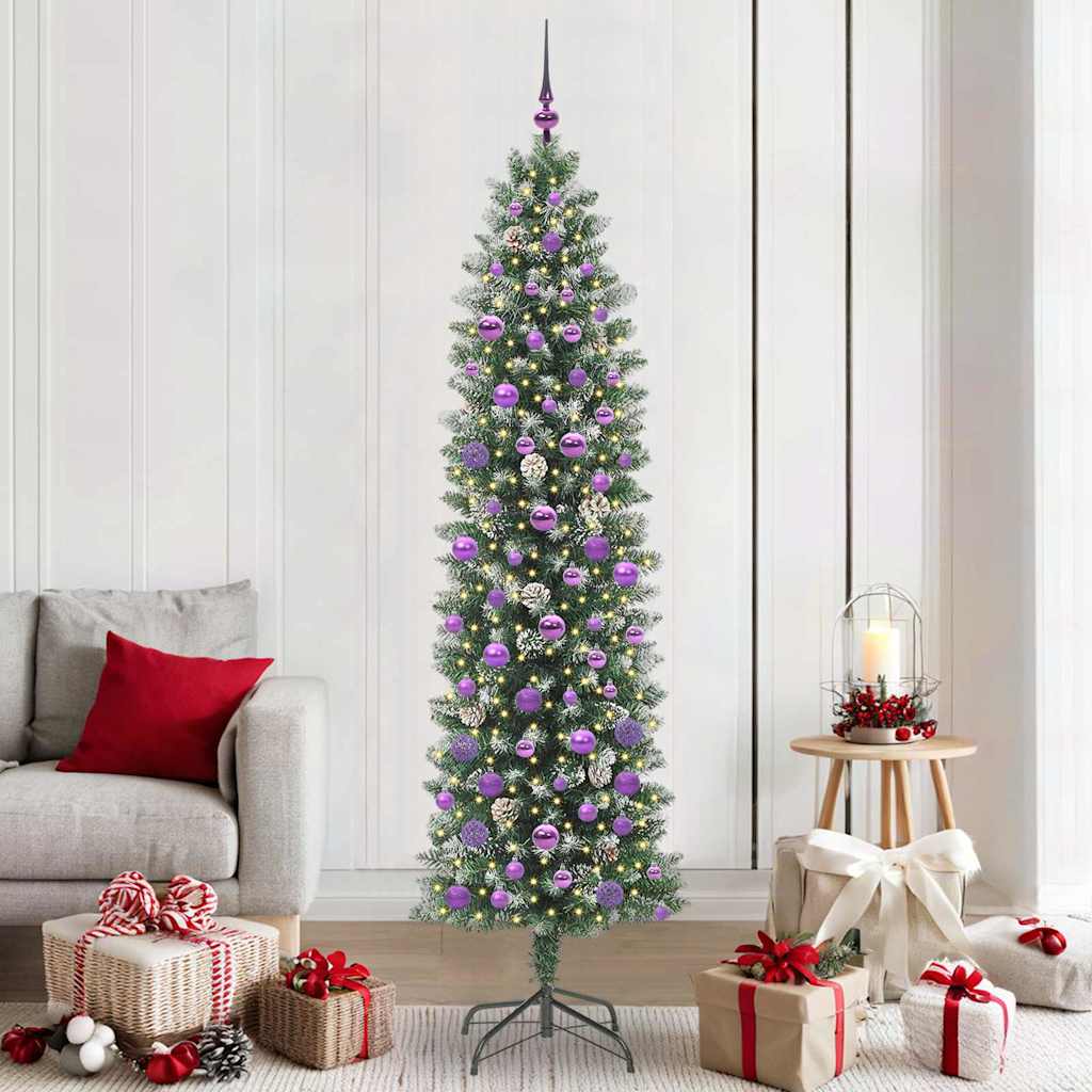 Artificial Slim Christmas Tree with 300 LED Green and White 210 cm