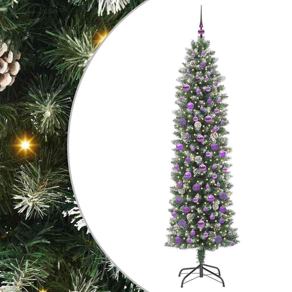 Artificial Slim Christmas Tree with 300 LED Green and White 210 cm