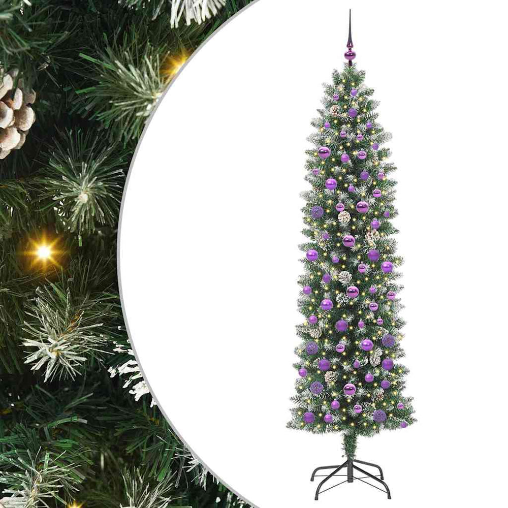 Artificial Slim Christmas Tree with 300 LED Green and White 210 cm