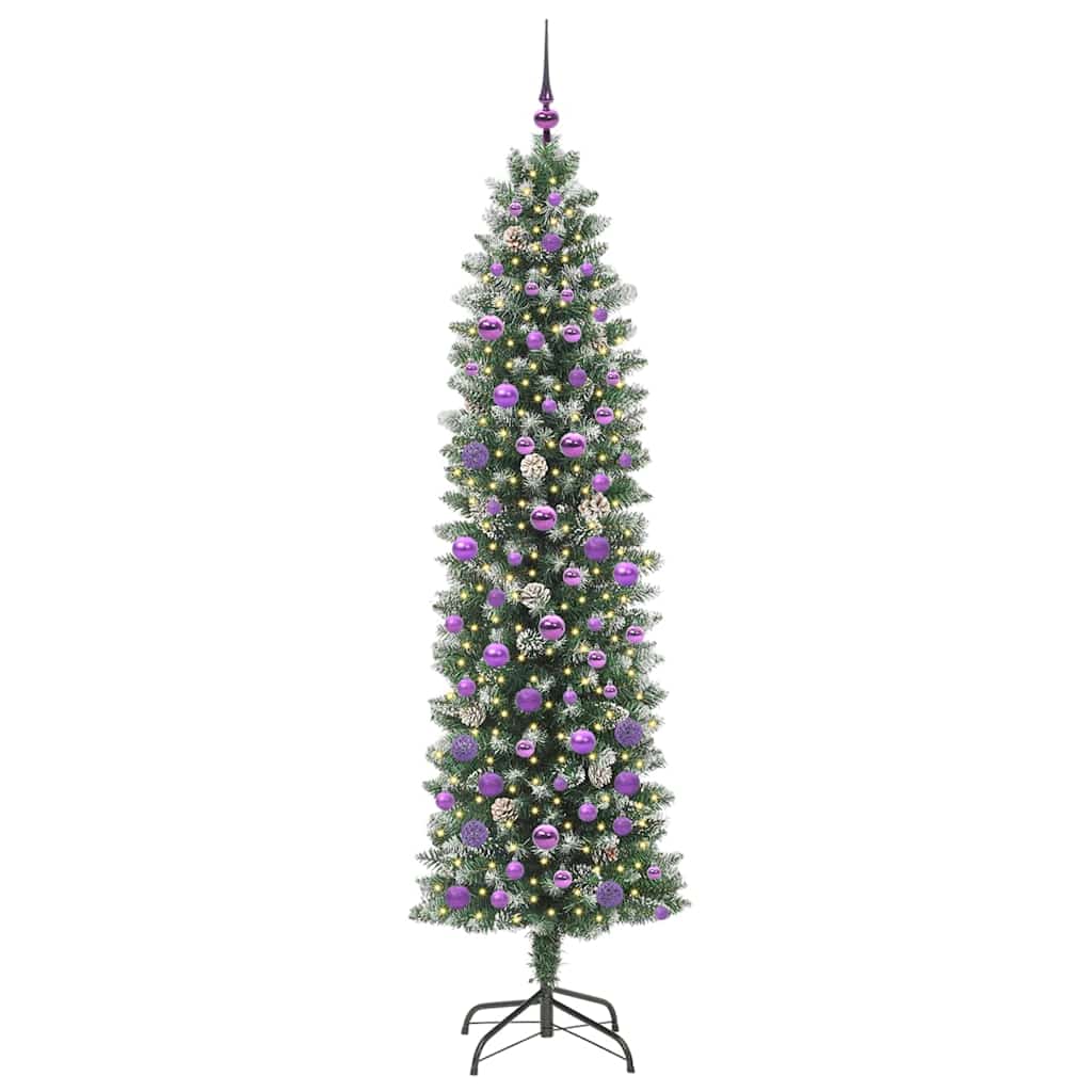 Artificial Slim Christmas Tree with 300 LED Green and White 210 cm