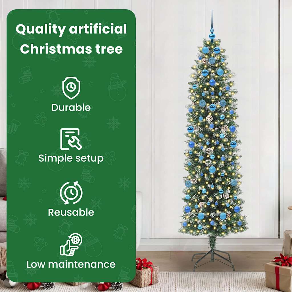 Artificial Slim Christmas Tree with 300 LED Green and White 210 cm
