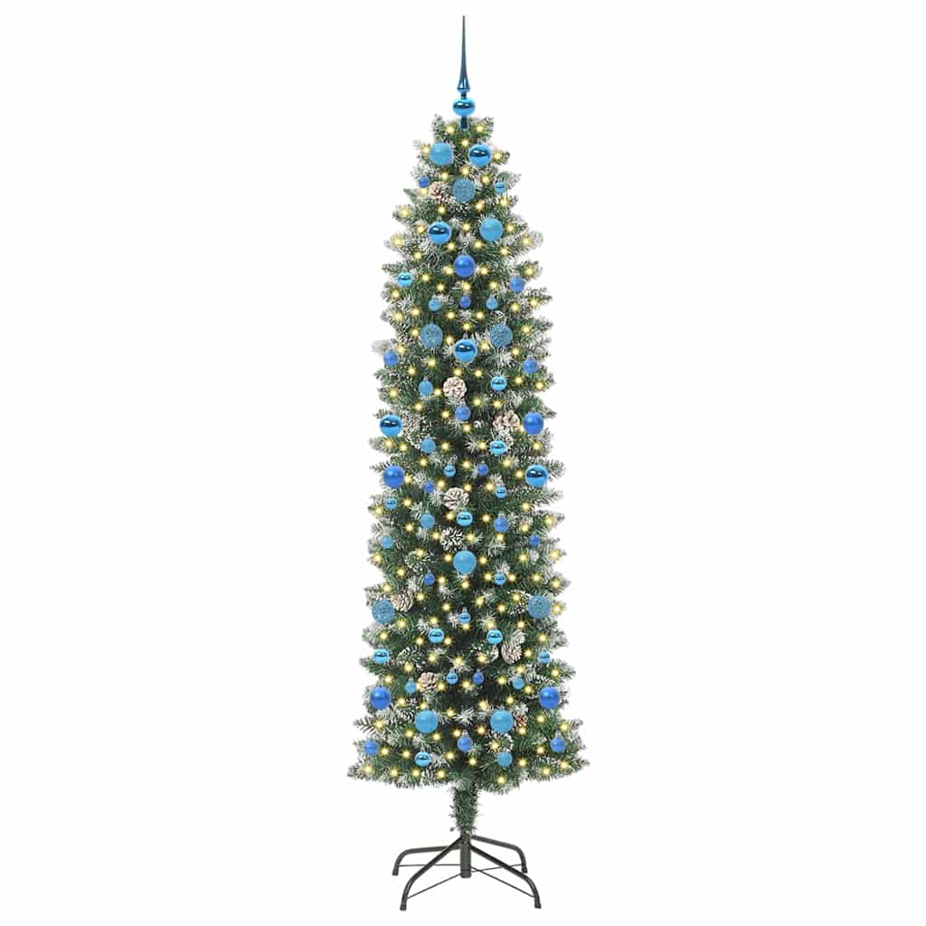 Mākslīgā šaurā Ziemassvētku egle ar 300 LED zaļā un baltā krāsā 210 cm