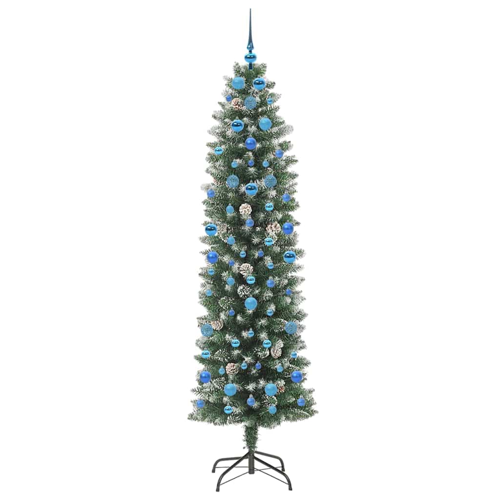 Mākslīgā šaurā Ziemassvētku egle ar 300 LED zaļā un baltā krāsā 210 cm