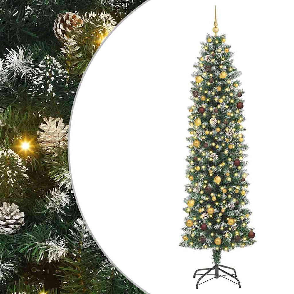 Dirbtinis lieknas Kalėdų medis su 300 LED Žalia ir balta 240 cm