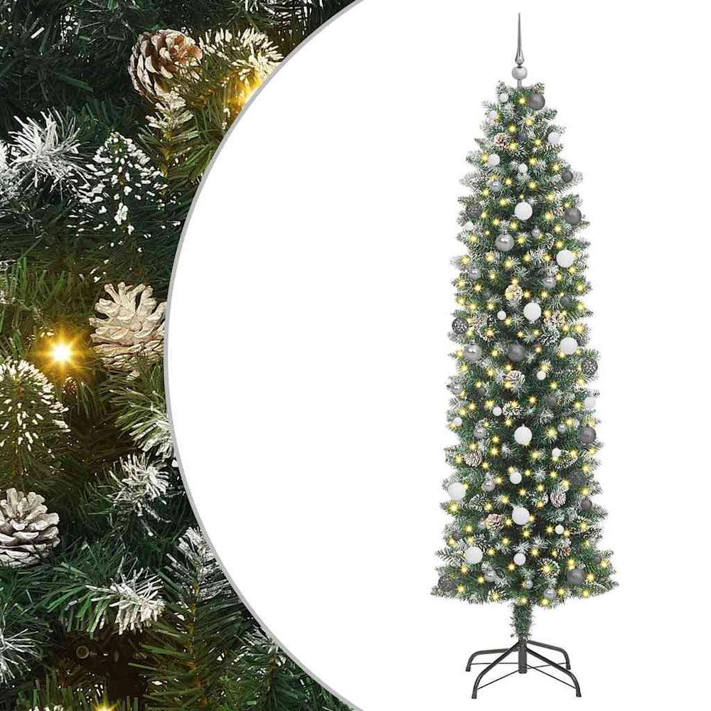 Dirbtinis lieknas Kalėdų medis su 300 LED Žalia ir balta 240 cm