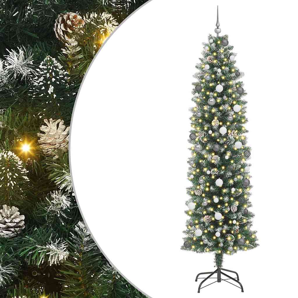 Dirbtinis lieknas Kalėdų medis su 300 LED Žalia ir balta 240 cm