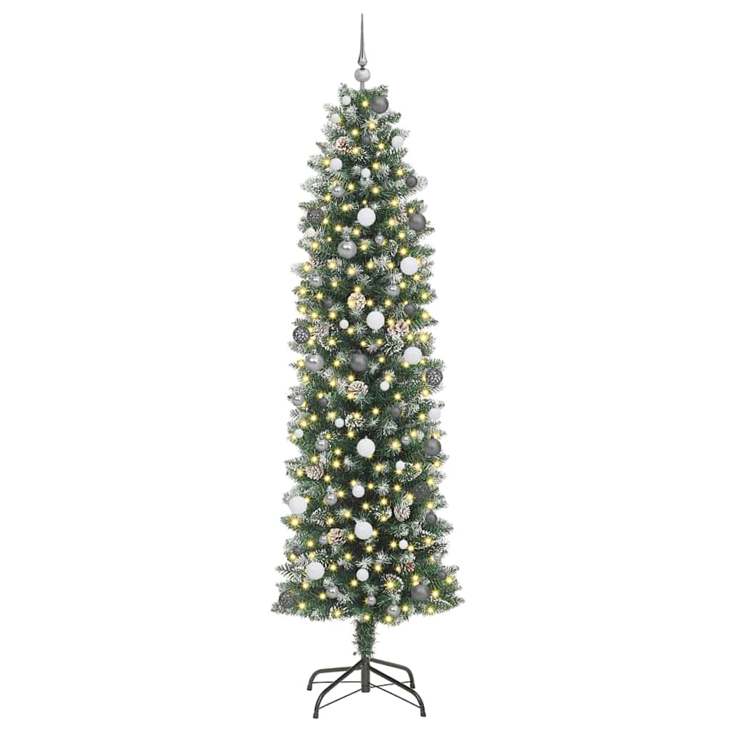 Dirbtinis lieknas Kalėdų medis su 300 LED Žalia ir balta 240 cm