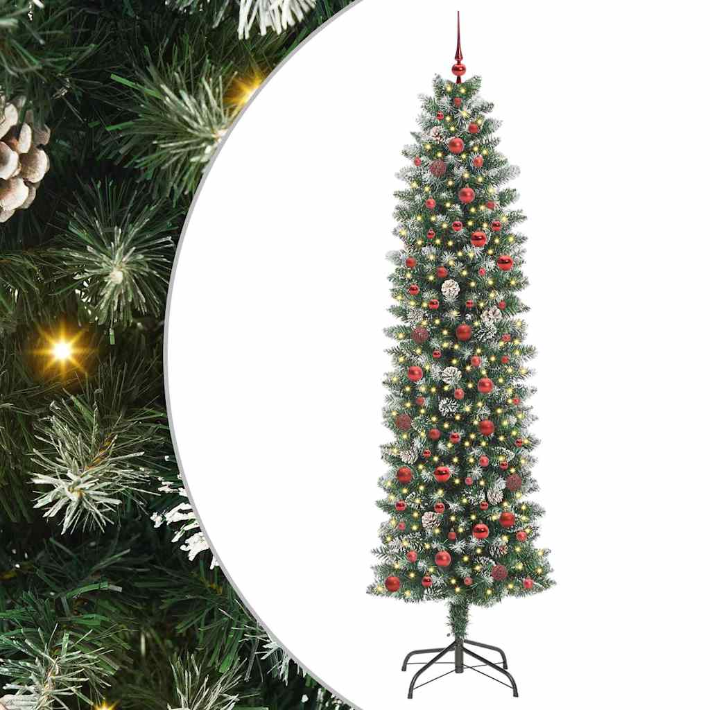Mākslīgā šaurā Ziemassvētku egle ar 300 LED zaļa un balta 240 cm