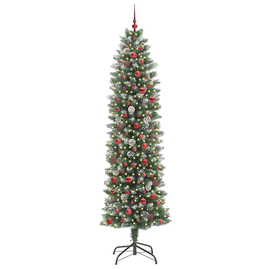 Mākslīgā šaurā Ziemassvētku egle ar 300 LED zaļa un balta 240 cm