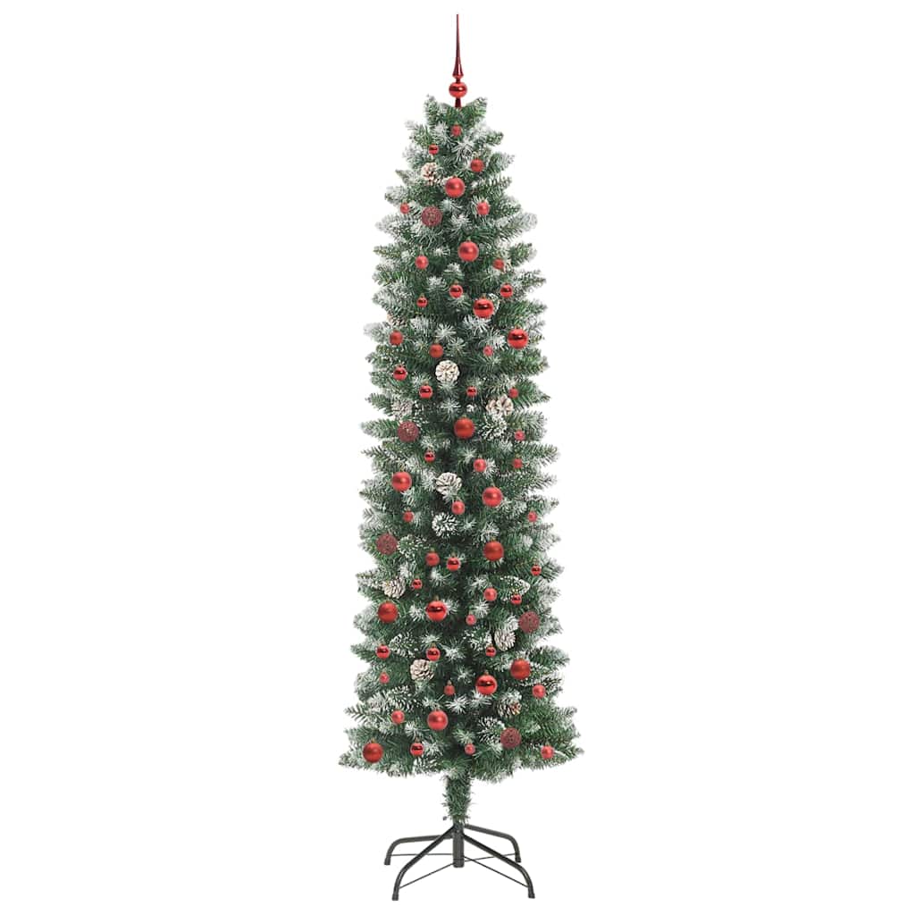 Mākslīgā šaurā Ziemassvētku egle ar 300 LED zaļa un balta 240 cm
