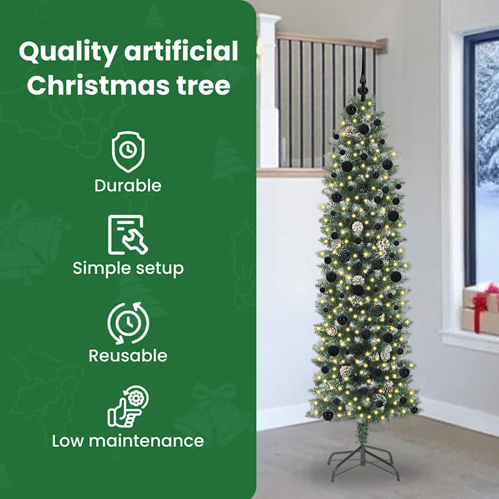 Artificial Slim Christmas Tree with 300 LED Green and White 240 cm