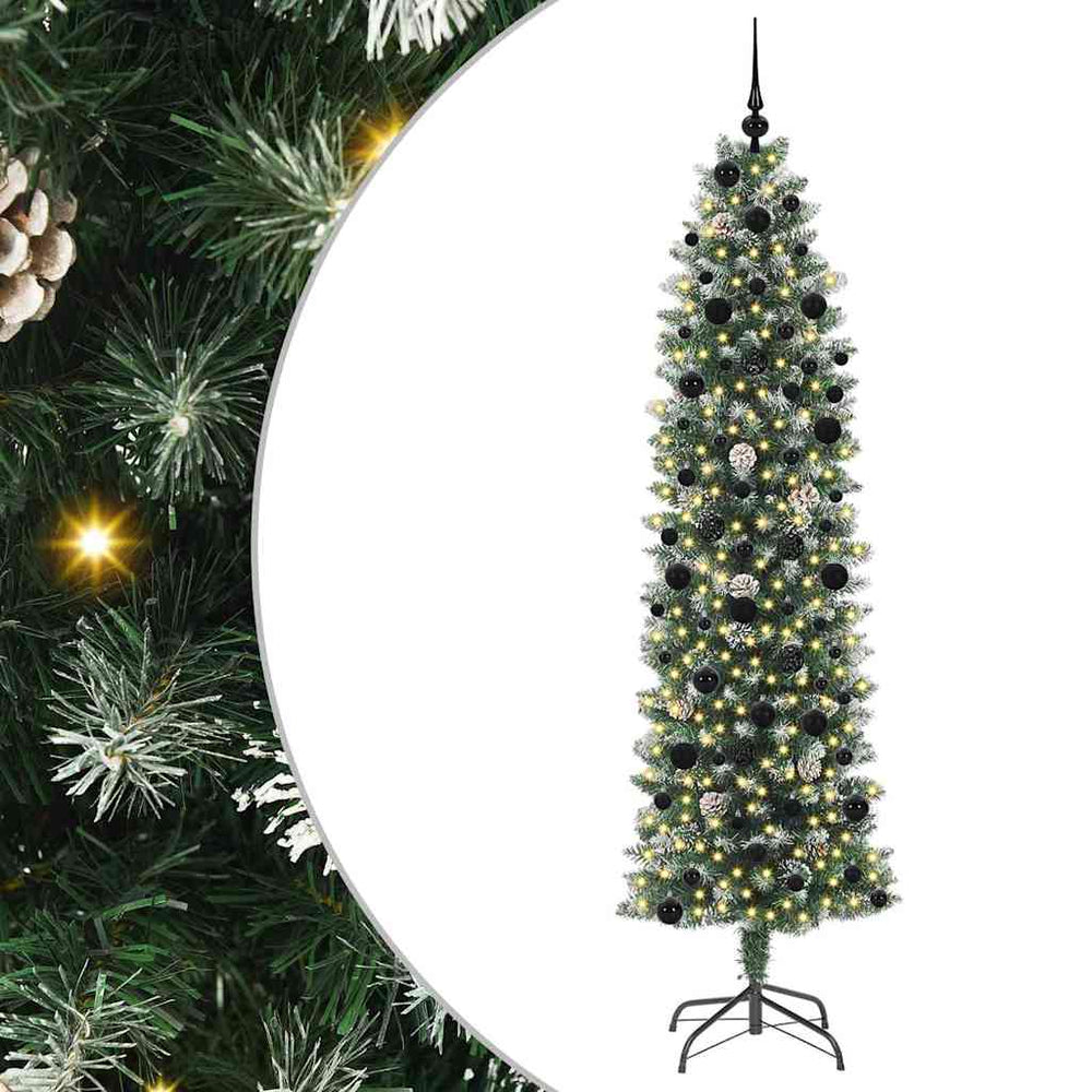Artificial Slim Christmas Tree with 300 LED Green and White 240 cm
