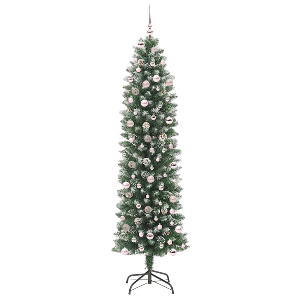 Mākslīgā šaurā Ziemassvētku egle ar 300 LED zaļa un balta 240 cm