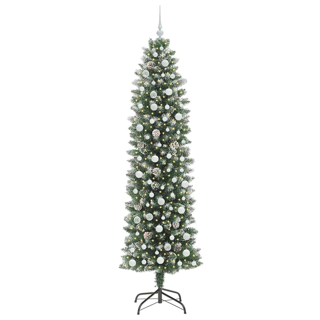 Mākslīgā šaurā Ziemassvētku egle ar 300 LED zaļa un balta 240 cm