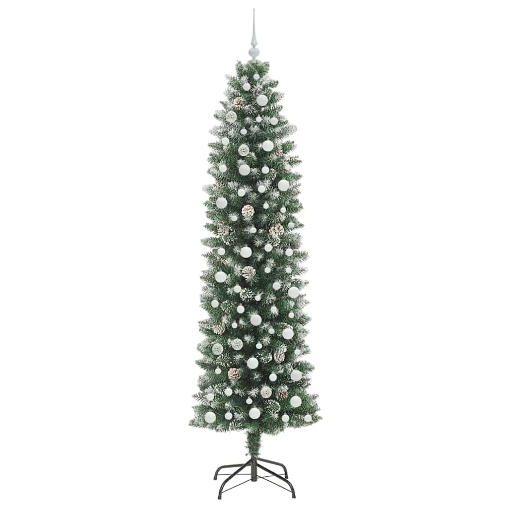 Mākslīgā šaurā Ziemassvētku egle ar 300 LED zaļa un balta 240 cm