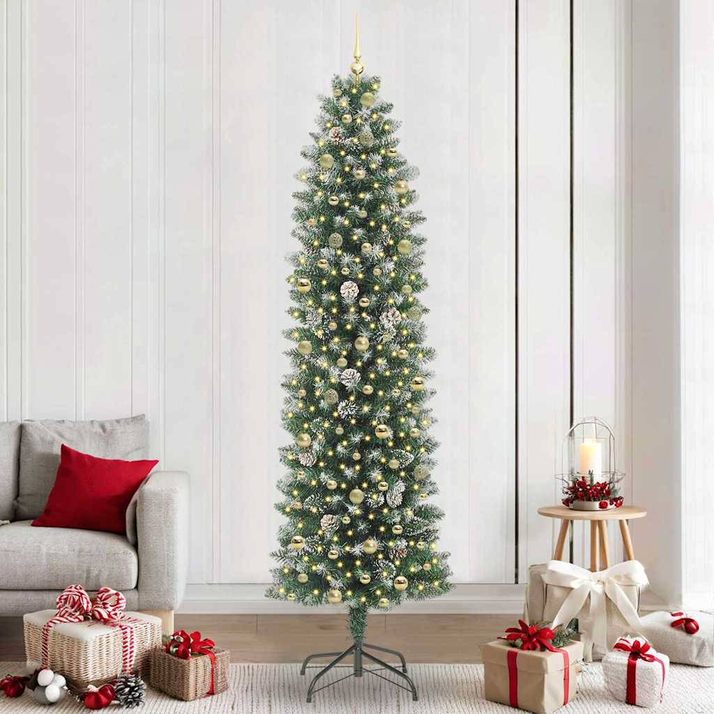 Dirbtinis lieknas Kalėdų medis Žalia ir balta 240 cm