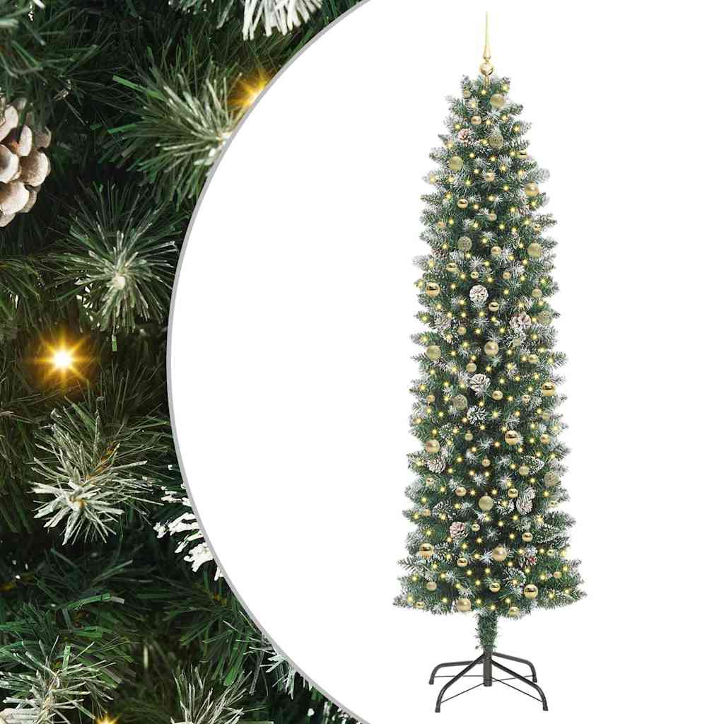 Dirbtinis lieknas Kalėdų medis Žalia ir balta 240 cm