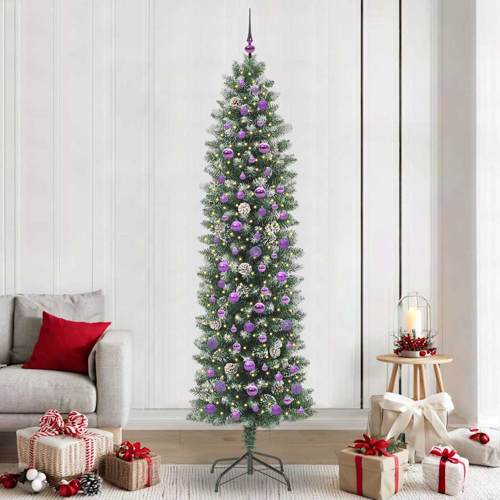 Dirbtinis lieknas Kalėdų medis su 300 LED Žalia ir balta 240 cm