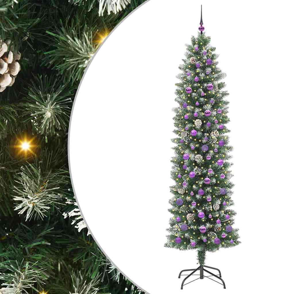 Dirbtinis lieknas Kalėdų medis su 300 LED Žalia ir balta 240 cm