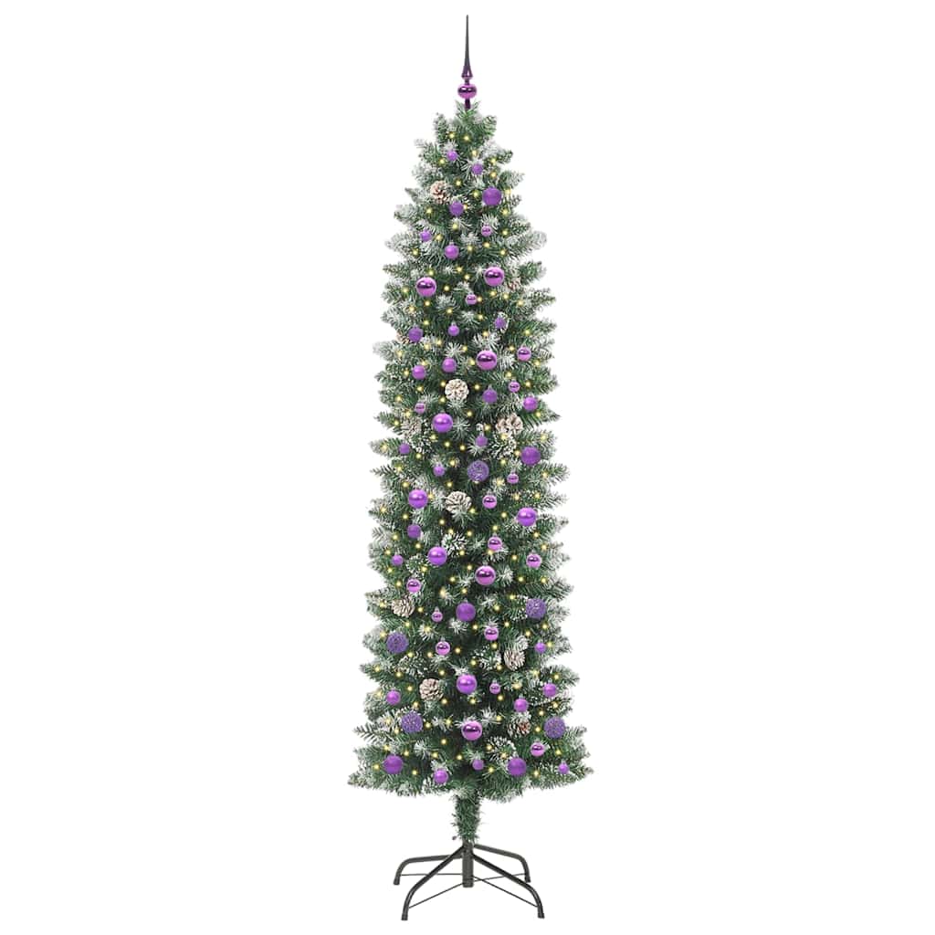 Dirbtinis lieknas Kalėdų medis su 300 LED Žalia ir balta 240 cm