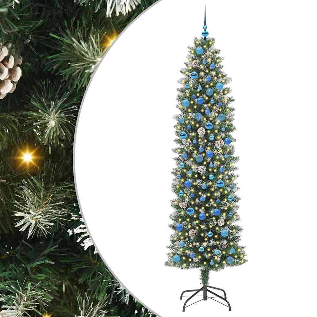 Dirbtinis lieknas Kalėdų medis su 300 LED Žalia ir balta 240 cm