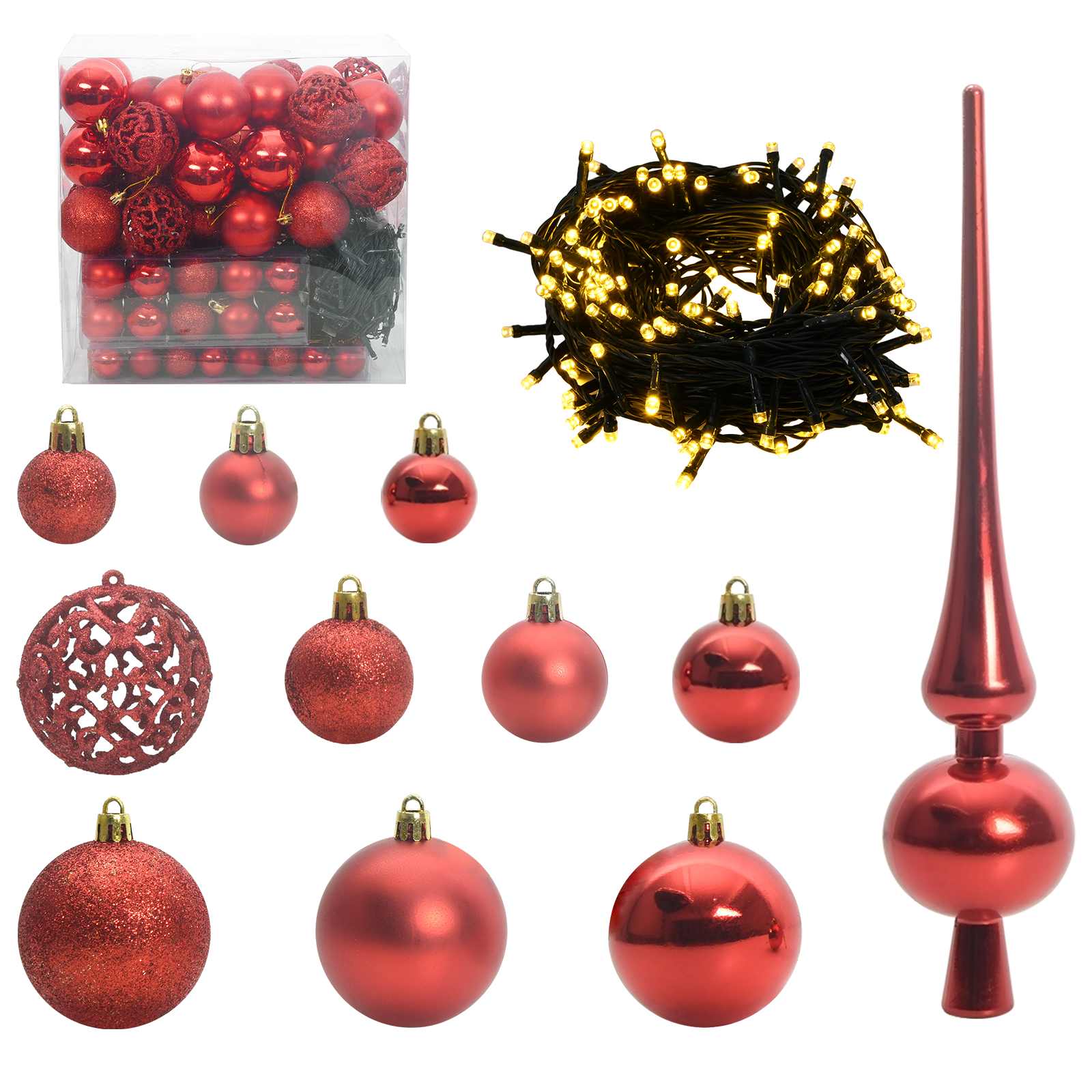 Dirbtinė apšviestas kalėdinis medelis HOLLOW WINTER, su kamuoliukų rinkiniu