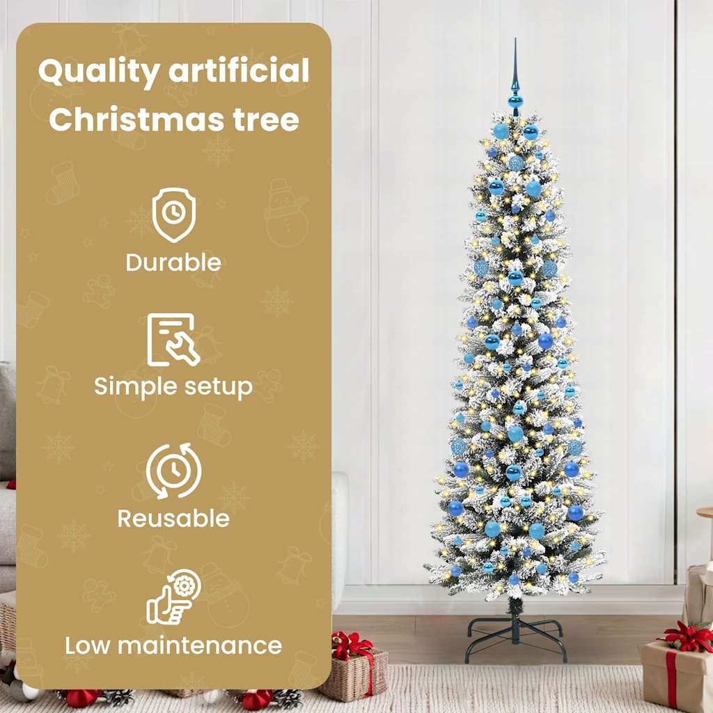 Dirbtinė Kalėdų eglutė GROVE DREAM, su 300 LED stovu Žalia ir balta 210 cm.