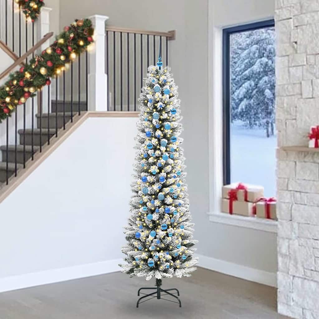 Dirbtinė Kalėdų eglutė HOLLOW SNOW, su 300 LED stovu Žalia ir balta 240 cm.