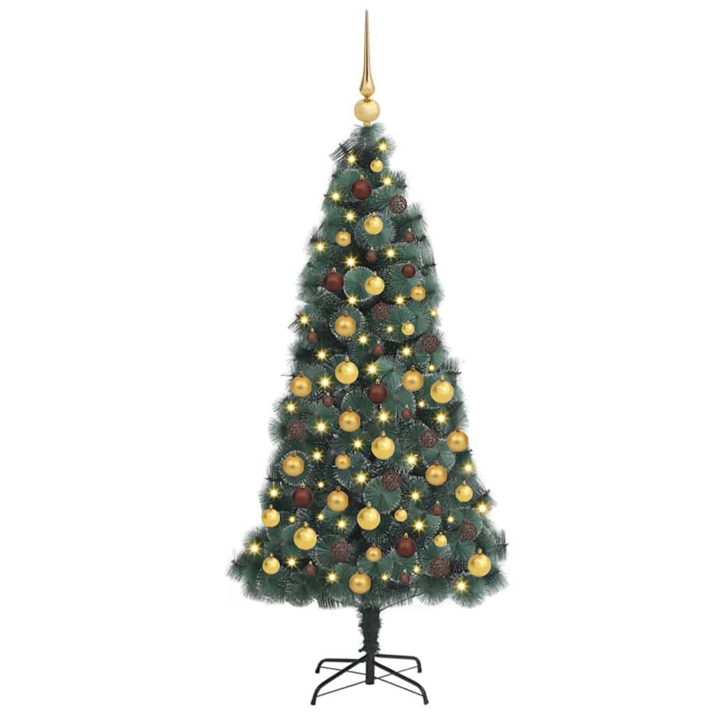 Dirbtinis iš anksto apšviestas Kalėdų medelis su kamuoliukų rinkiniu