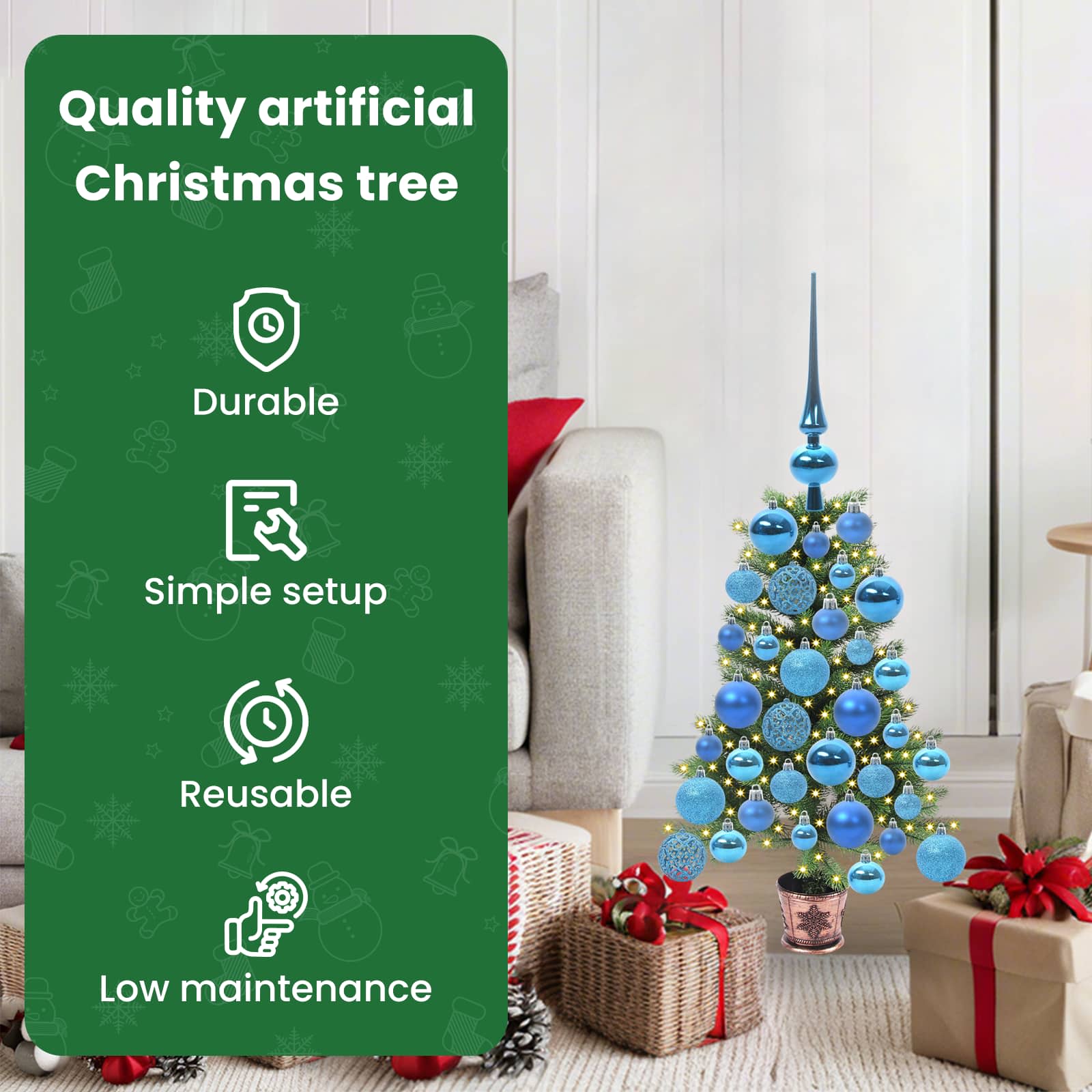 Ziemassvētku eglīte ar 150 LED gaismiņām un statīvu, zaļa, 65 cm, PE
