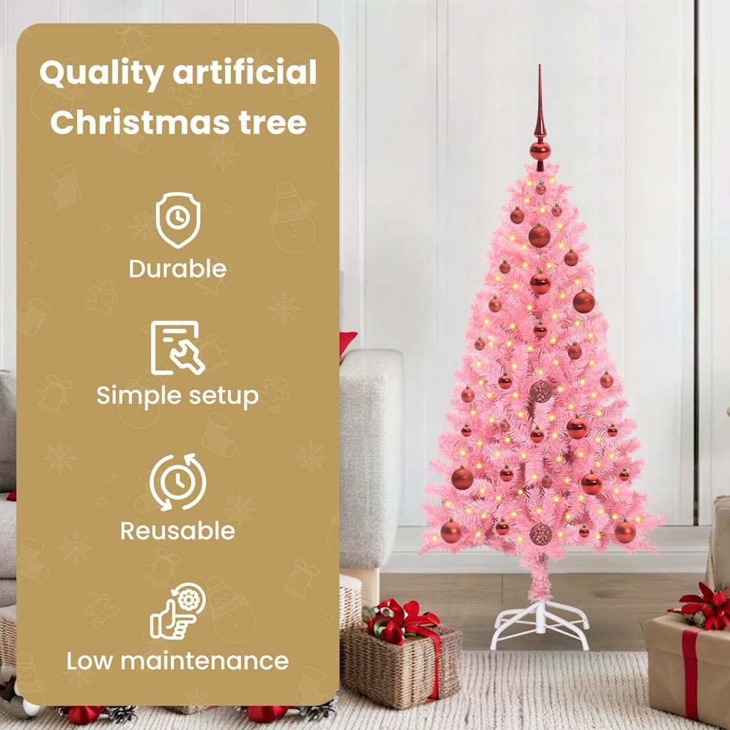 Kalėdų eglutė su 150 LED s stovu Rožinė 120 cm PVC