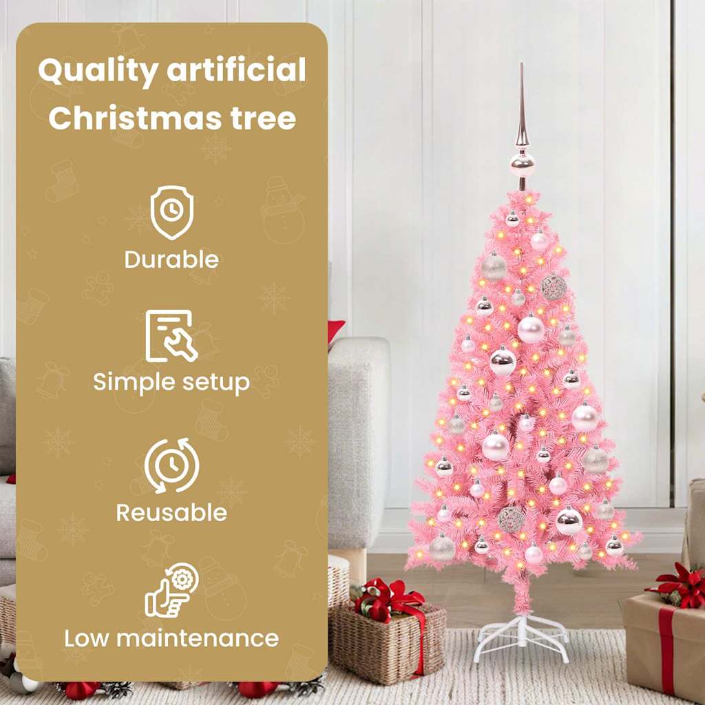 Kalėdų eglutė su 150 LED s stovu Rožinė 120 cm PVC