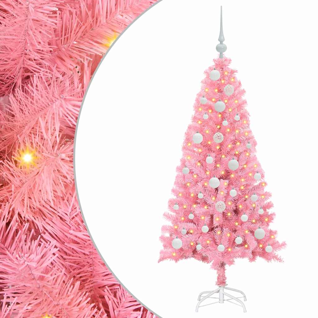 Kalėdų eglutė su 150 LED s stovu Rožinė 120 cm PVC