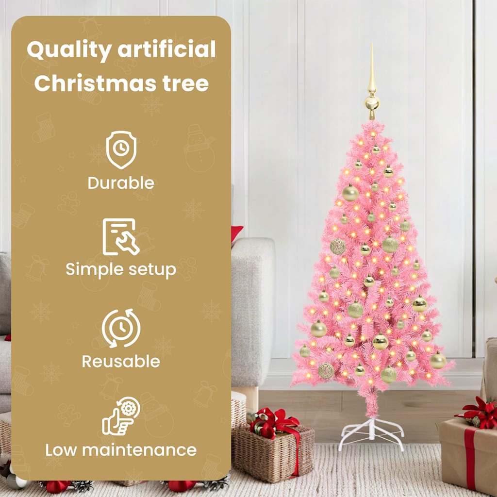 Kalėdų eglutė su 150 LED s stovu Rožinė 120 cm PVC