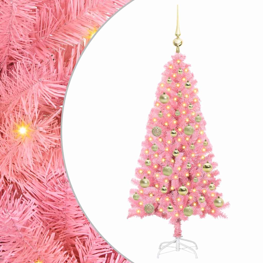 Ziemassvētku eglīte ar 150 LED gaismām un statīvu Rozā 120 cm PVC