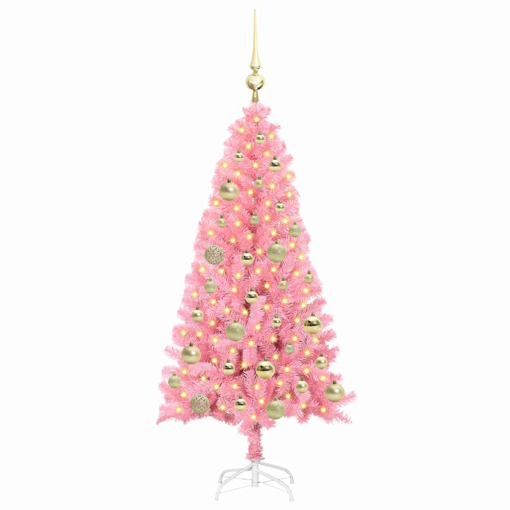 Ziemassvētku eglīte ar 150 LED gaismām un statīvu Rozā 120 cm PVC