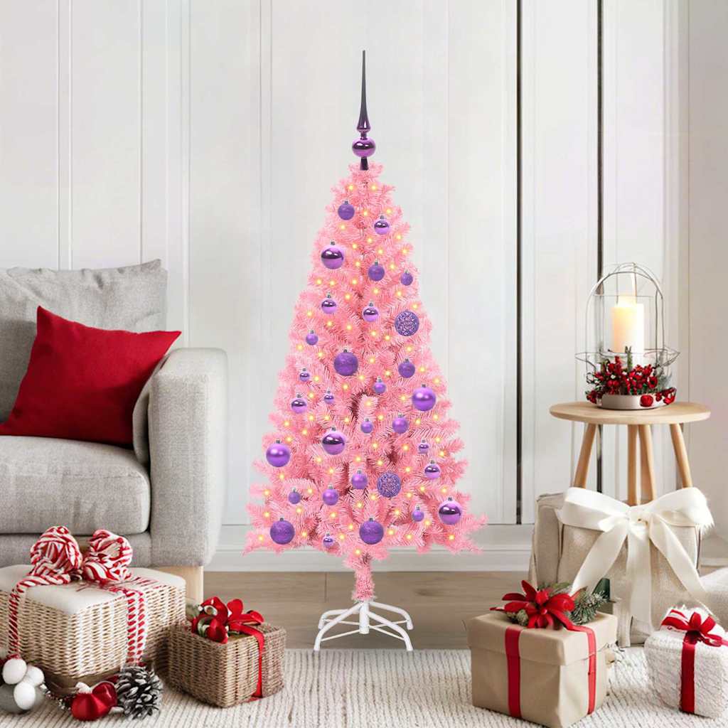Ziemassvētku eglīte ar 150 LED gaismām un statīvu Rozā 120 cm PVC
