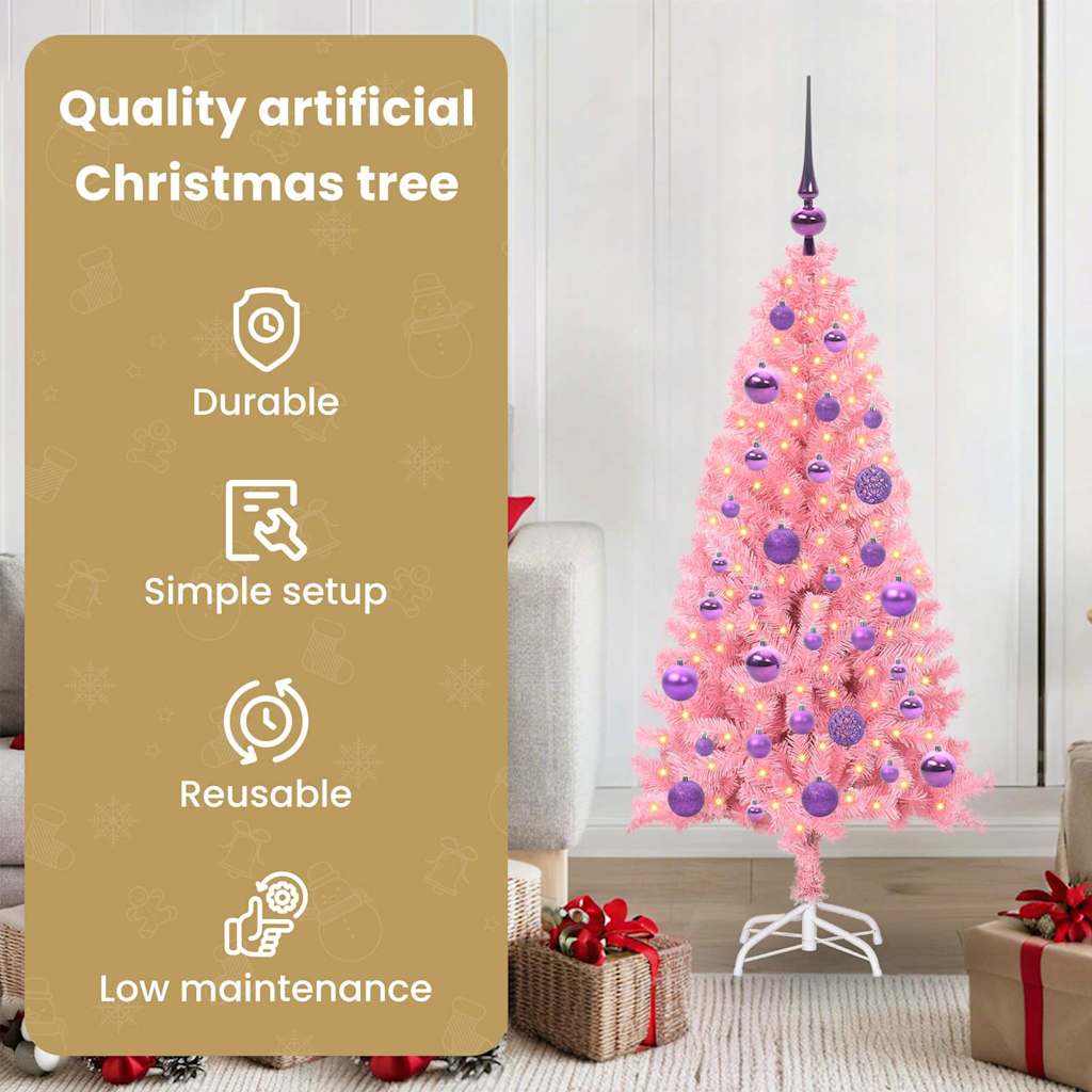 Kalėdų eglutė su 150 LED s stovu Rožinė 120 cm PVC