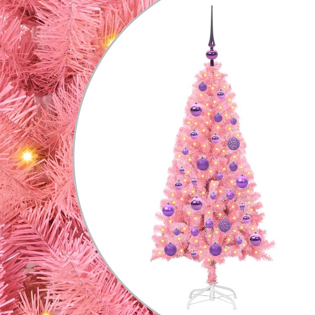 Ziemassvētku eglīte ar 150 LED gaismām un statīvu Rozā 120 cm PVC