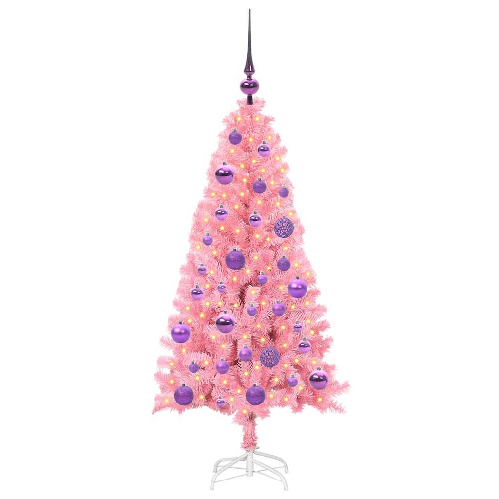 Ziemassvētku eglīte ar 150 LED gaismām un statīvu Rozā 120 cm PVC