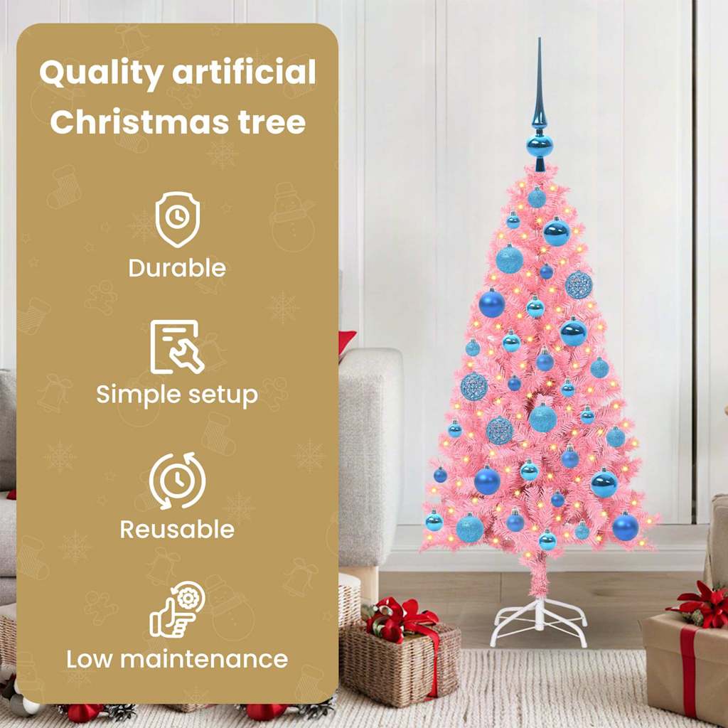 Kalėdų eglutė su 150 LED s stovu Rožinė 120 cm PVC