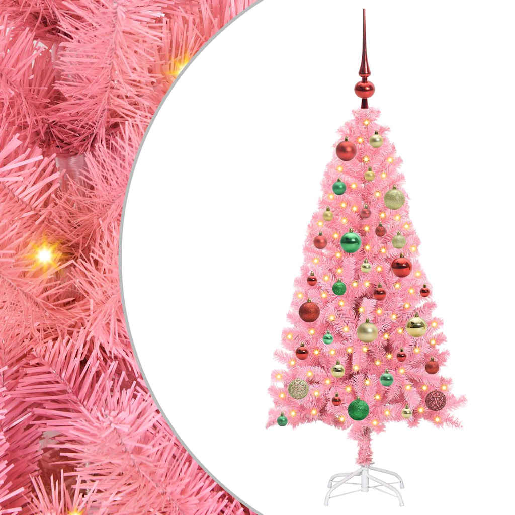 Kalėdų eglutė su 150 LED s stovu Rožinė 120 cm PVC