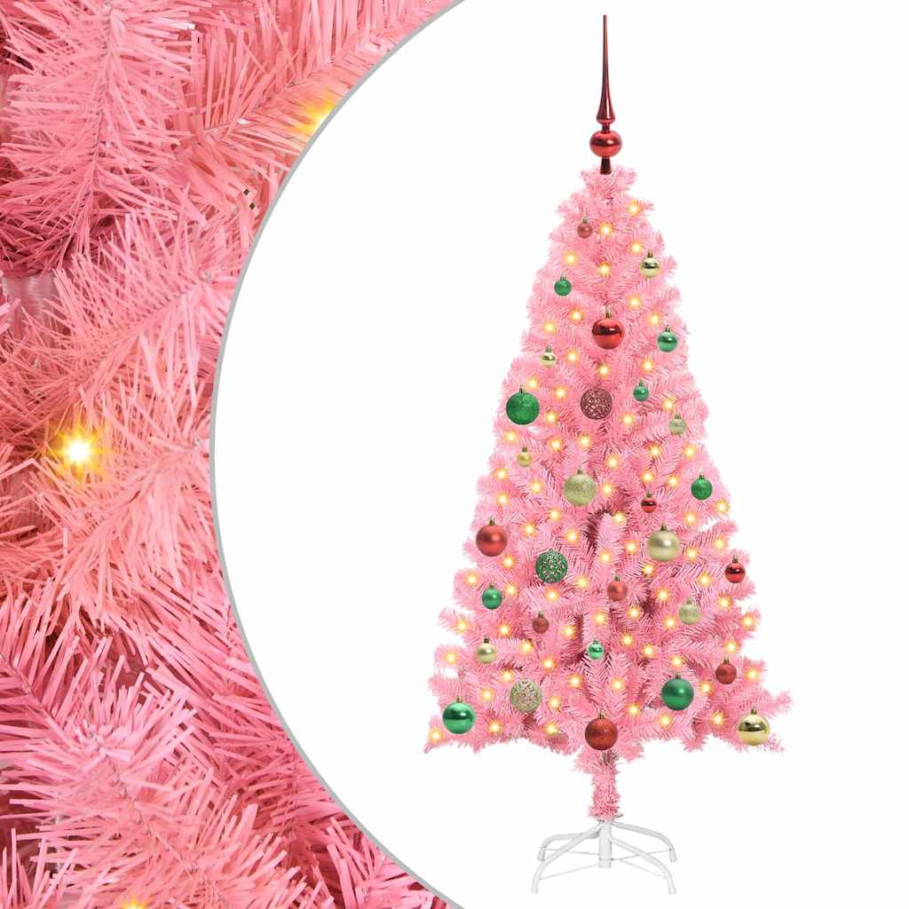 Ziemassvētku eglīte ar 150 LED lampiņām un statīvu Rozā 150 cm PVC