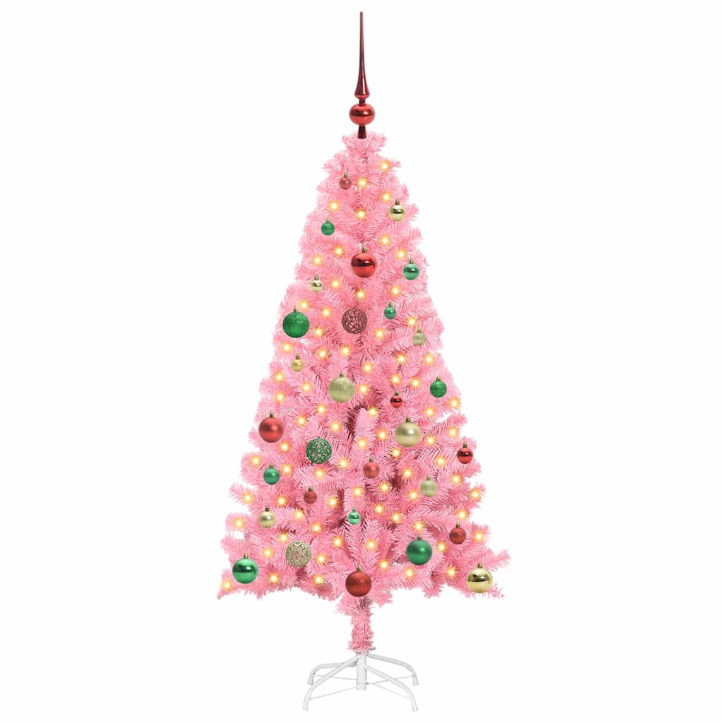 Ziemassvētku eglīte ar 150 LED lampiņām un statīvu Rozā 150 cm PVC