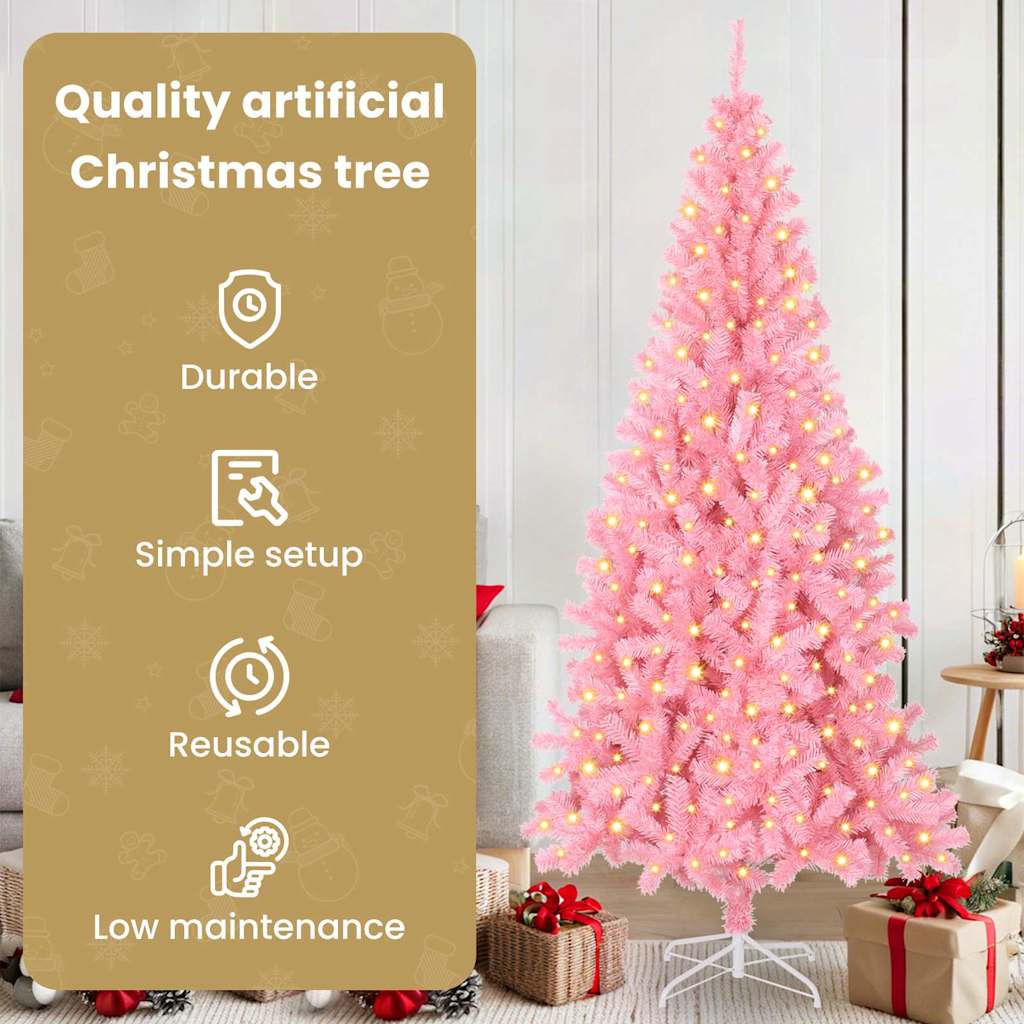 Kalėdų eglutė su 300 LED s stovu Rožinė 180 cm PVC