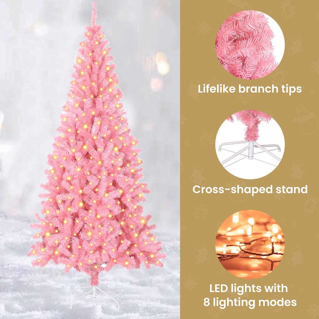 Kalėdų eglutė su 300 LED s stovu Rožinė 180 cm PVC