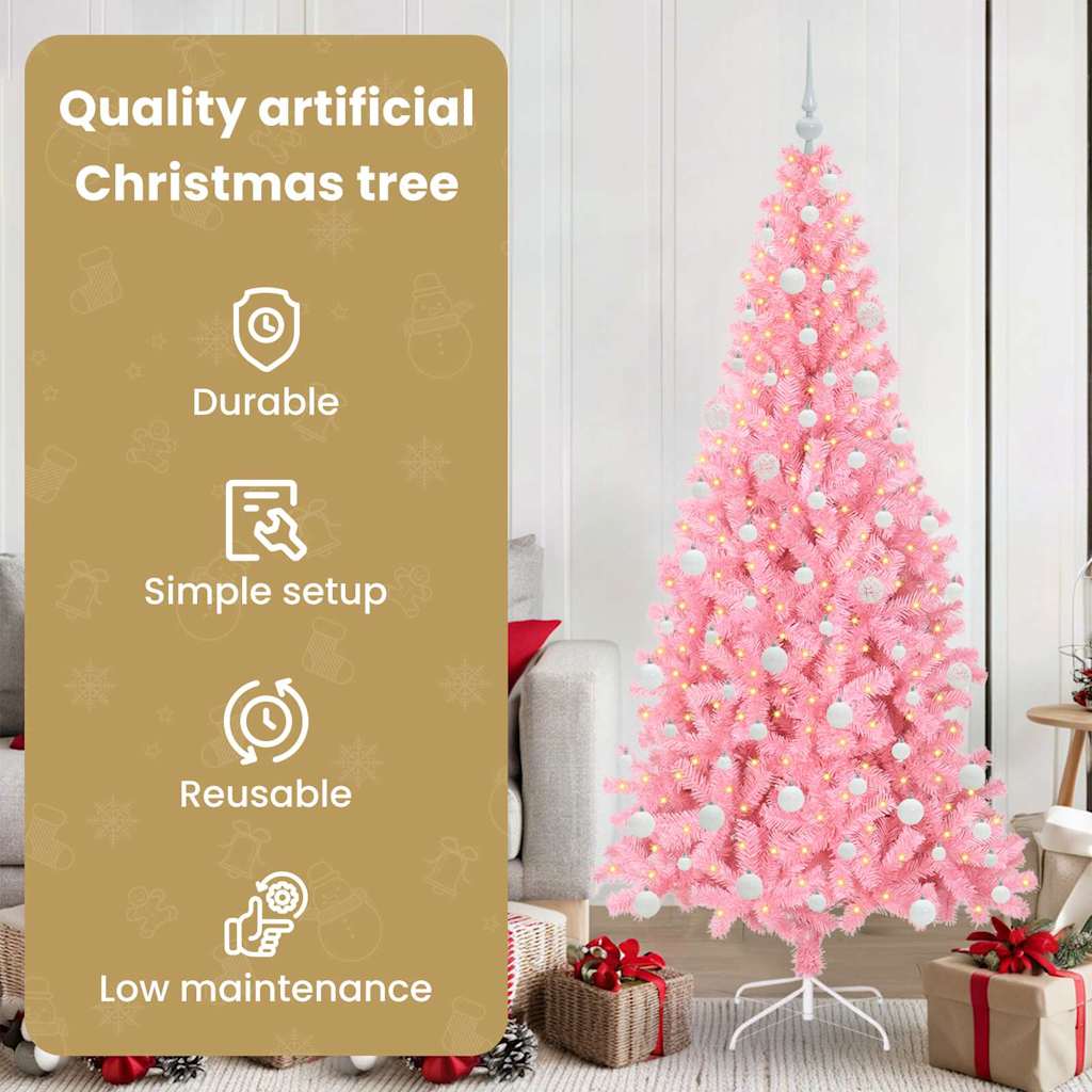 Kalėdų eglutė su 300 LED s stovu Rožinė 180 cm PVC