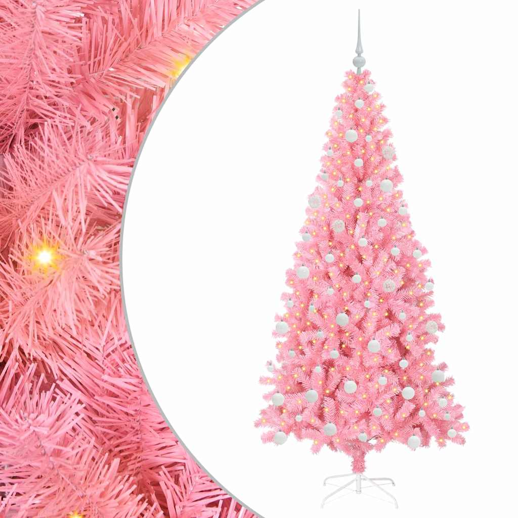 Ziemassvētku eglīte ar 300 LED lampiņām un statīvu Rozā 180 cm PVC
